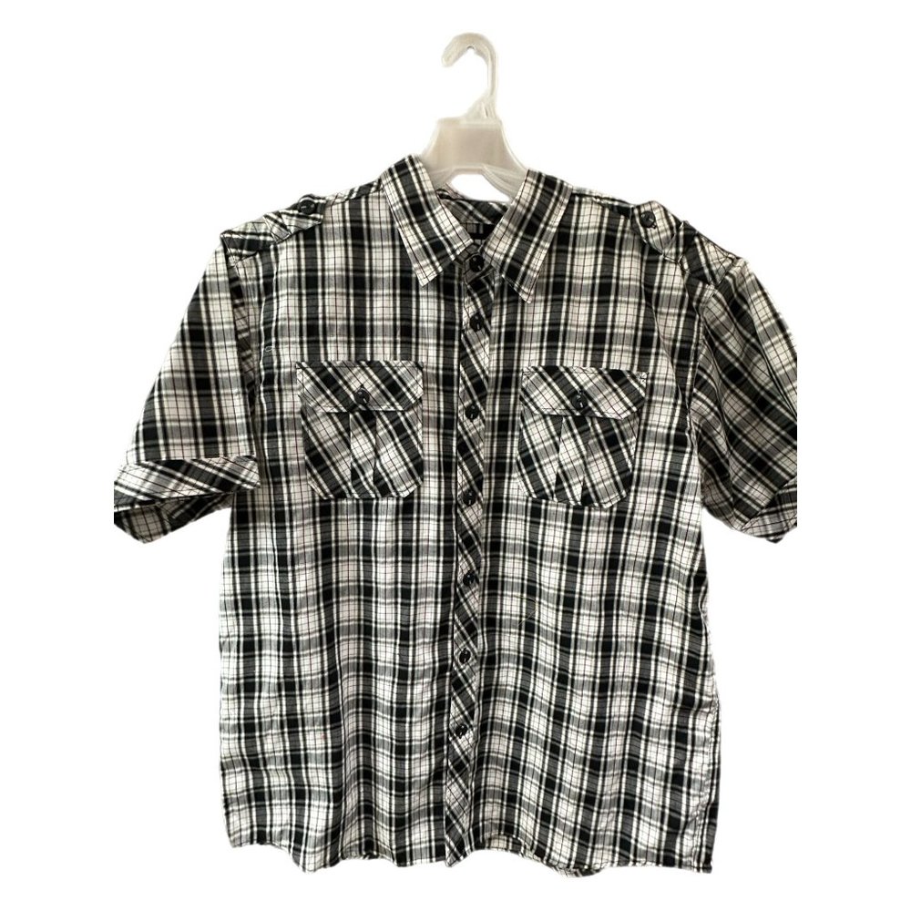 PJ Mark Mens XL Black Plaid Short Sleeve Button Up Shirt Vintage NEW